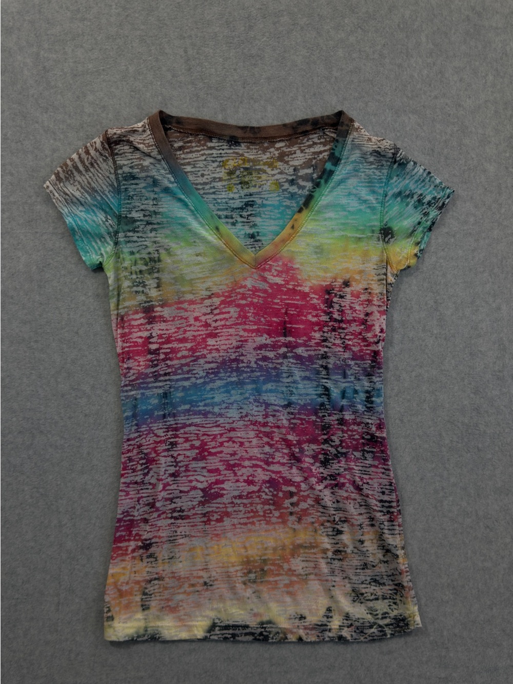 LOL Vintage Multi-Color Tie-Dye V-Neck Short Sleeve T-Shirt Size Small